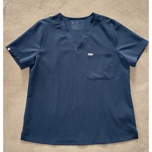 FIGS Women's Technical Collection Scrub Top Teal Short Sleeve Button Up Sz XL‎